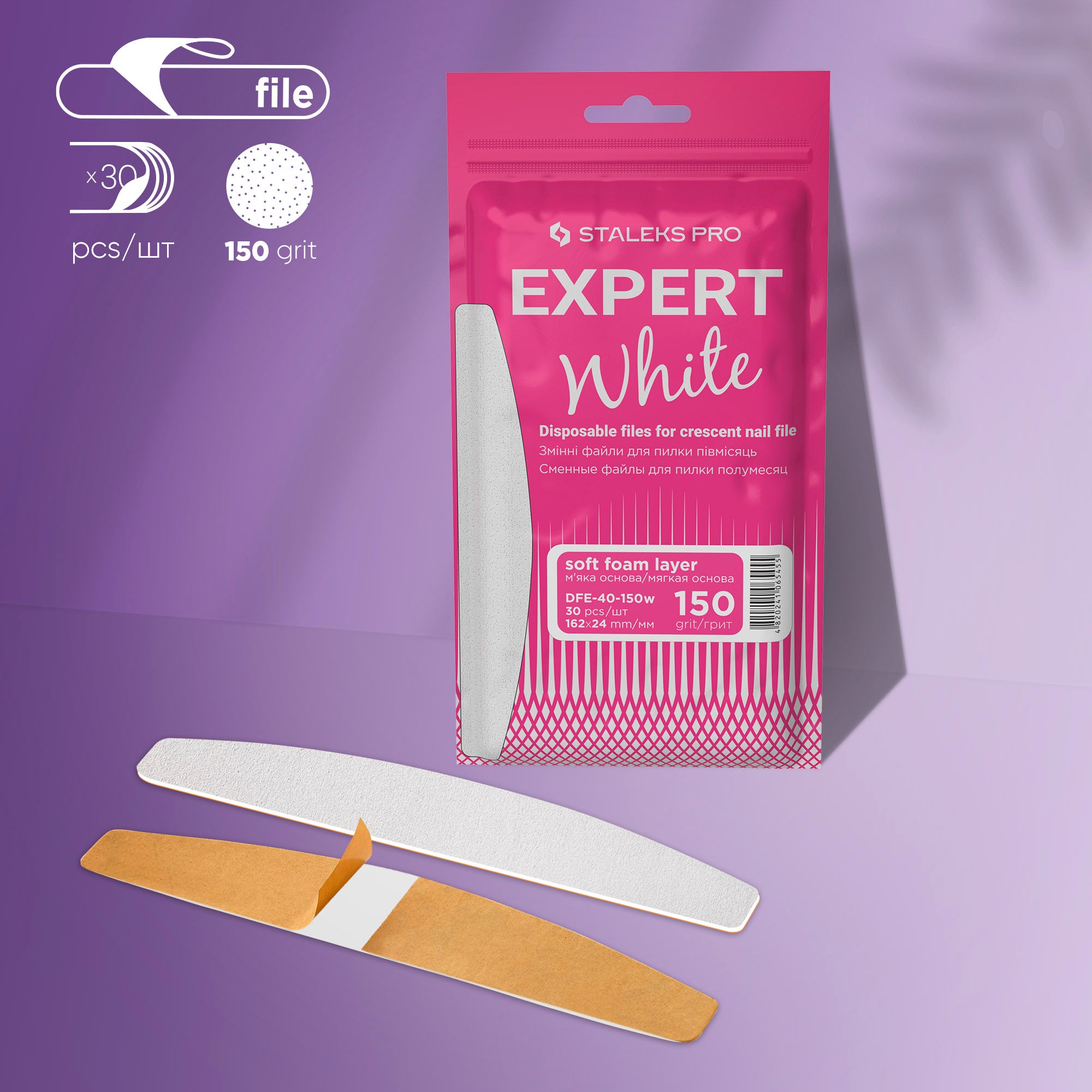 Disposable Stick-On White Files for Crescent Base (30 pcs)